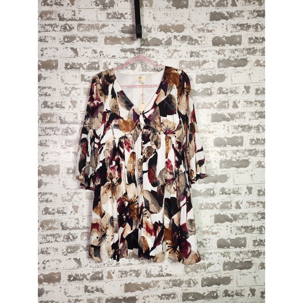 Entro Mini Boho Floral Dress Small V-Neck Button Details Bell Sleeve Lined Artsy - Picture 1 of 16